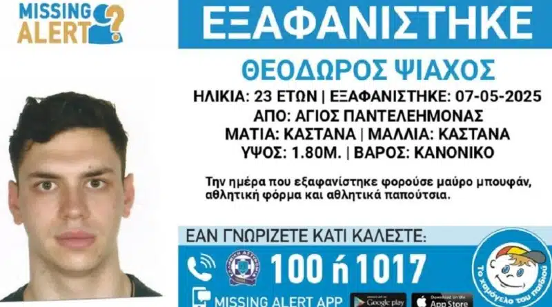 Αγωνία για τον 23χρονο Θοδωρή που χάθηκε στον Άγιο Παντελεήμονα