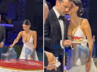 Γάμος Αργυρού – Νίκα: Η στιγμή της κοπής της τεράστιας γαμήλιας τούρτας – Βίντεο