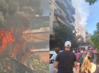 Στις φλόγες κτίριο στην Καλλιθέα: Μεγάλη επιχείρηση της Πυροσβεστικής – Δείτε φωτογραφίες