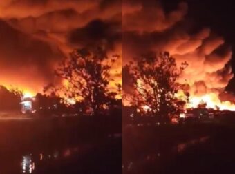 Φωτιά σε εργοστάσιο στην Λάρισα: Βίντεο από την ανεξέλεγκτη πυρκαγιά – Ήχησε το 112