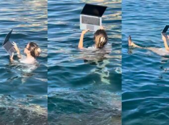 Επικό βίντεο: Κοπέλα κάνει μπάνιο στη θάλασσα με το… λάπτοπ στα χέρια
