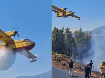 Δεν πάει πιο χαμηλά: Η απίστευτη ρίψη πιλότου καναντέρ στη φωτιά στο Πόρτο Γερμενό – Βίντεο που «κόβει την ανάσα»
